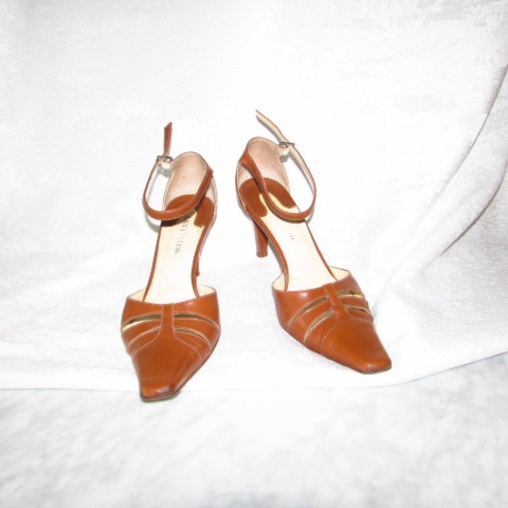 Ann Taylor Leather Tan Ankle Strap Heels